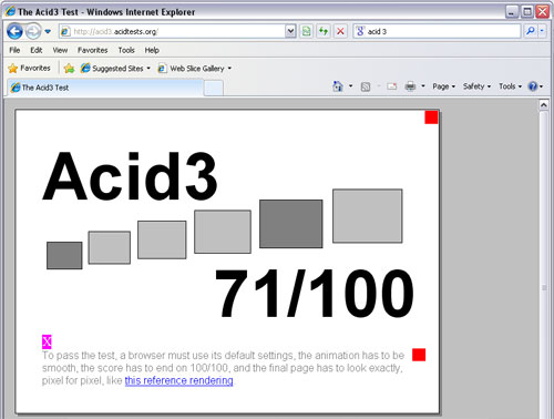 Screenshot of how IE 8.1 beat the Acid3 test.